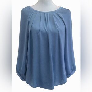 💙 Ann Taylor LOFT Satiny Blue Mixed Fabric Top Size SP Small Petite 💙